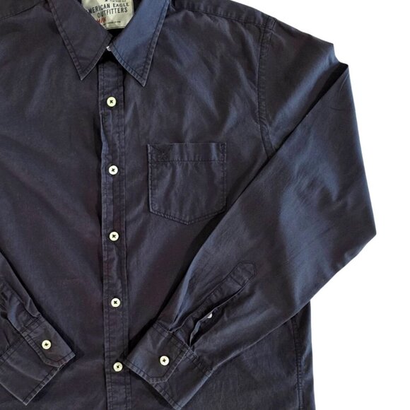 American Eagle Outfitters Solid Black Long Sleeve Button Up Dress Shirt Size M - Picture 4 of 7